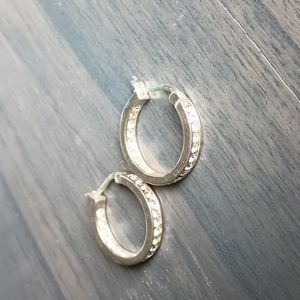 Sterling Silver and Crystal Hoop Pierced Earrings